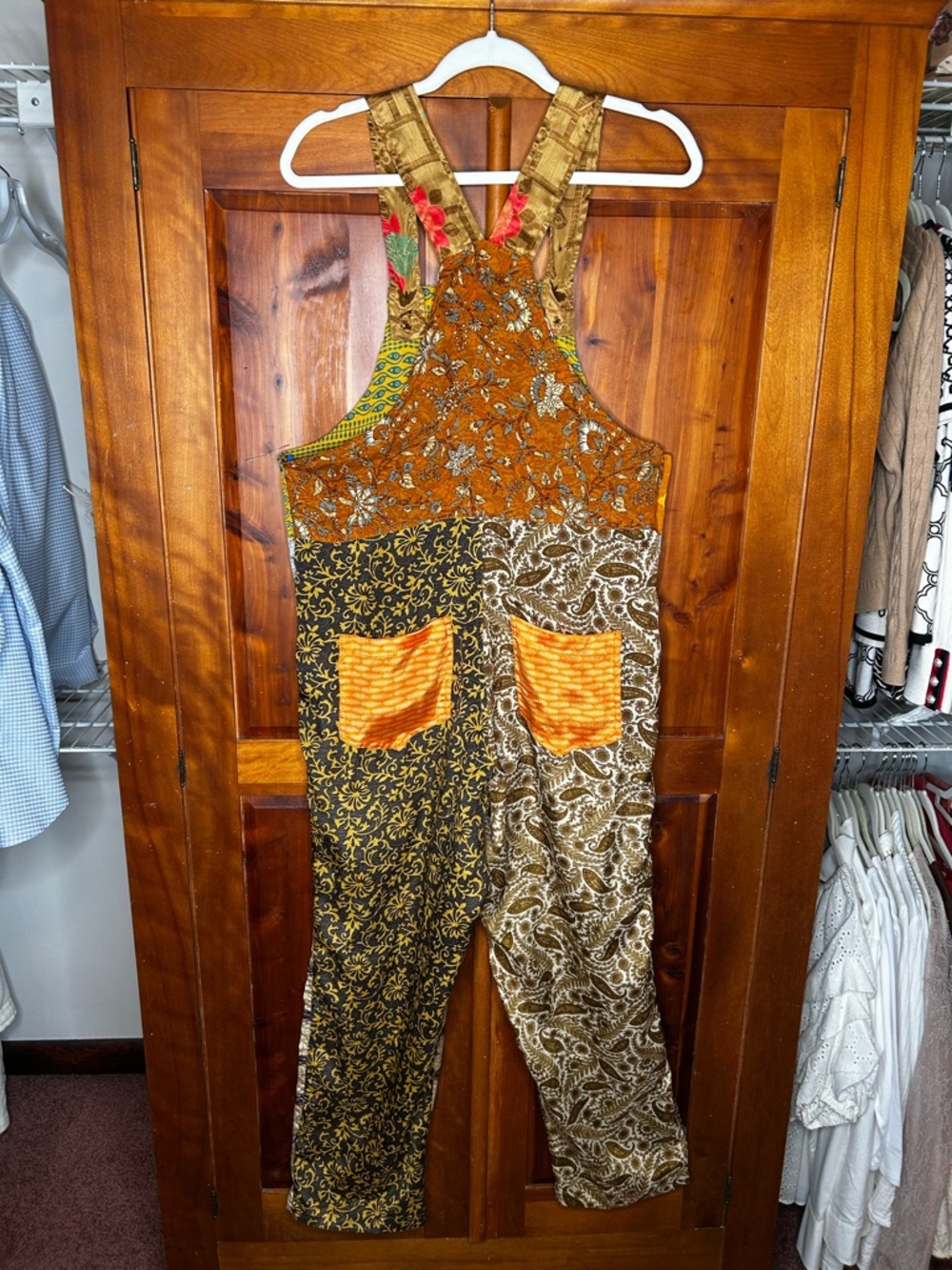 Mexicali Blues Boho Patchwork Silk Blend Overalls Hippie Whimsical One of a KInd - Picture 3 of 17